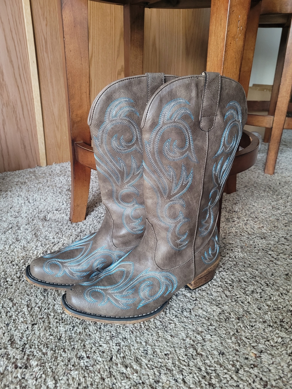 Roper Taupe Cowboy Boots with Blue Accent